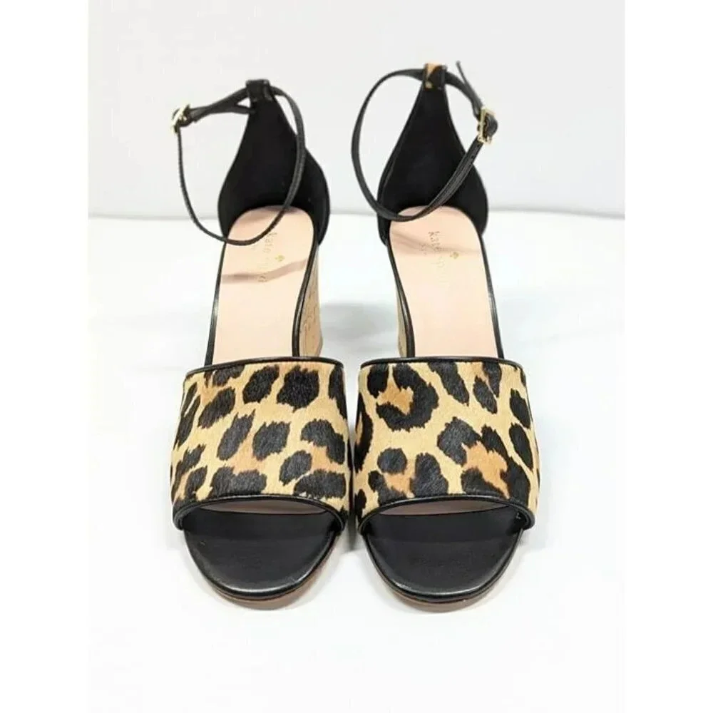 Kate Spade Women's Lonnie Leopard Calf Hair Wedge Sandals Size 6 M (MSRP $198)